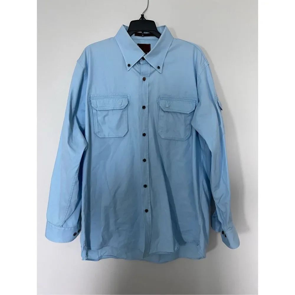 Born Mens Light Blue Cargo Utility Button Down Shirt sz L EUC
